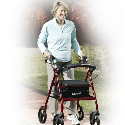 Walker Rollator with 6" Wheels, Fold Up Removable Back Support and Padded Seat, Red